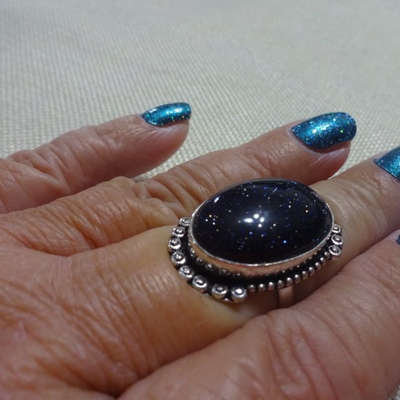 Sparkling "BLUE SUNSTONE" Handmade Sterling Ring Size 9.75 #253B - Picture 3 of 3